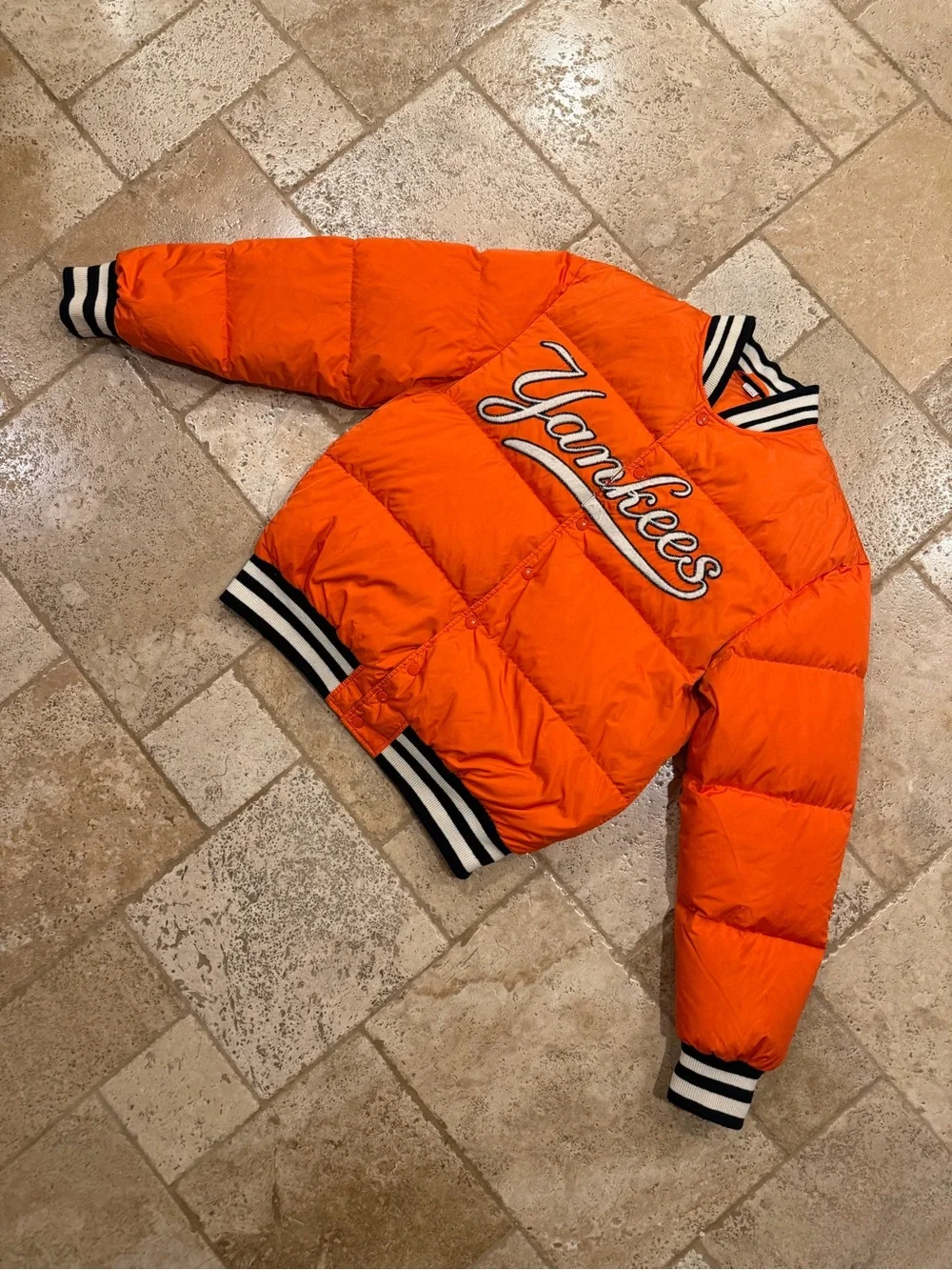 Gucci x MLB New York Yankees Orange Puffer Padded Bomber Jacket